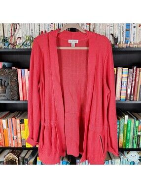 Christopher & Banks Coral Open Front Cardigan Sweater Women's XL 100% Cotton